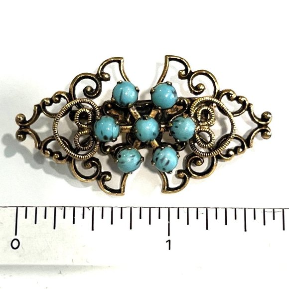 VTG 1950's Art Nouveau Turquoise Brooch Fashion Jewelry 2" - Picture 6 of 7